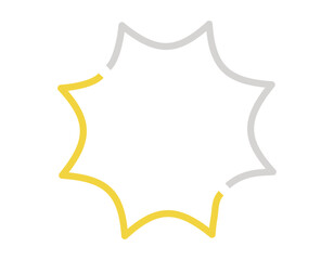 途切れた線のトゲトゲの吹き出し　灰・黄　　A spiky speech bubble with broken lines, gray and yellow
