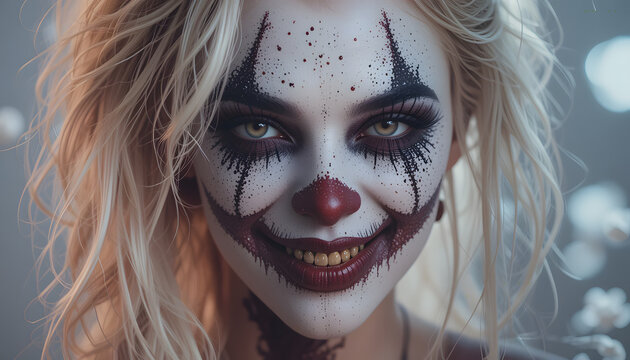 Portrait of creepy clow evil smile face paint generative ai art