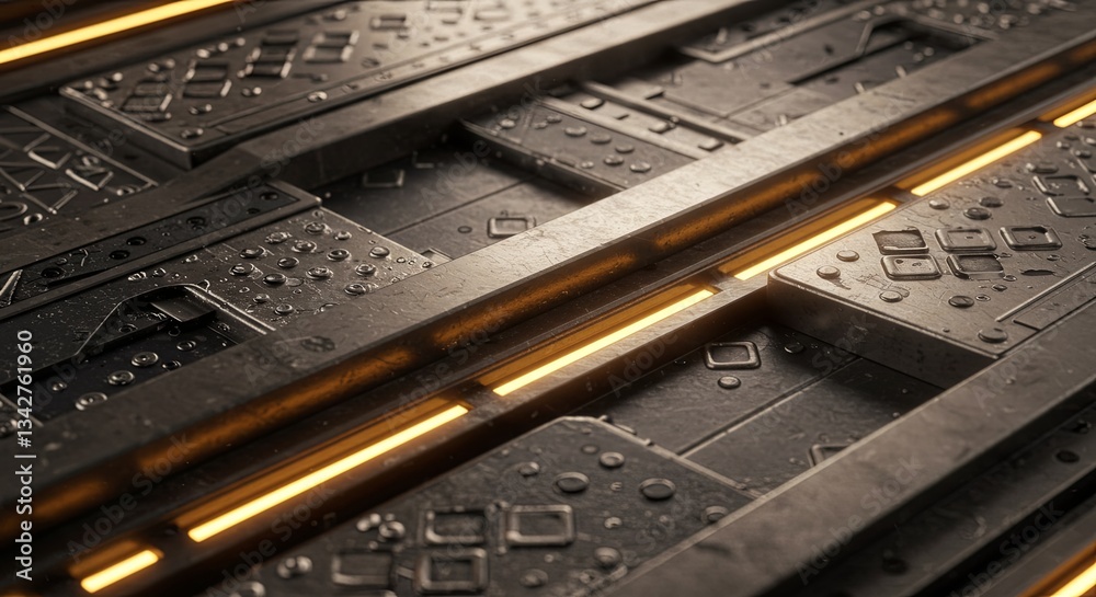 Poster a futuristic looking metal surface with a yellow line running down the middle