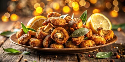 Delicious Fried Mushrooms with Bay Leaf, Spices & Lemon - Bokeh Photography