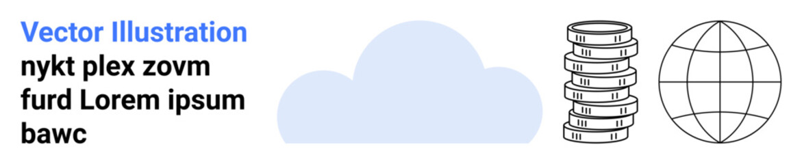 Cloud, data stack, and globe outline symbolize cloud computing, data storage, global networks, and connectivity. Ideal for technology, networking, digital systems cloud storage big data internet