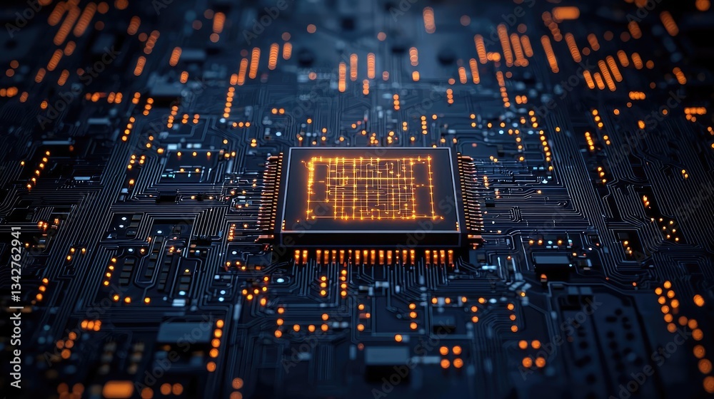 Aufkleber artificial intelligence cyberspace and data network concept. close-up view of a modern circuit board