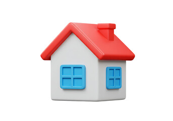 Small House Illustration with Red Roof and Blue Windows Isolated