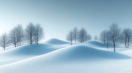 Obraz premium A serene, peaceful atmosphere, inviting tranquility and reflection, is evoked by a minimalist landscape of snow-covered hills stretching beneath a clear blue sky