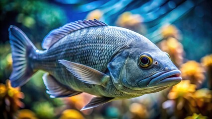Fototapeta premium Grey Aquarium Fish Close-Up: Stunning Underwater Photography