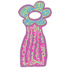 Pink and white bridal dress with ribbon in a vintage fashion illustration