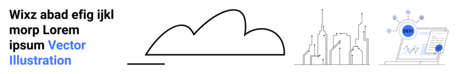 Obraz premium Cloud outline with industrial buildings and data dashboard for visualization. Ideal for technology, analytics, automation, innovation, cloud computing, industrial progress, simple landing page