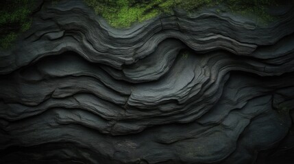 Dark, textured rock formations with moss