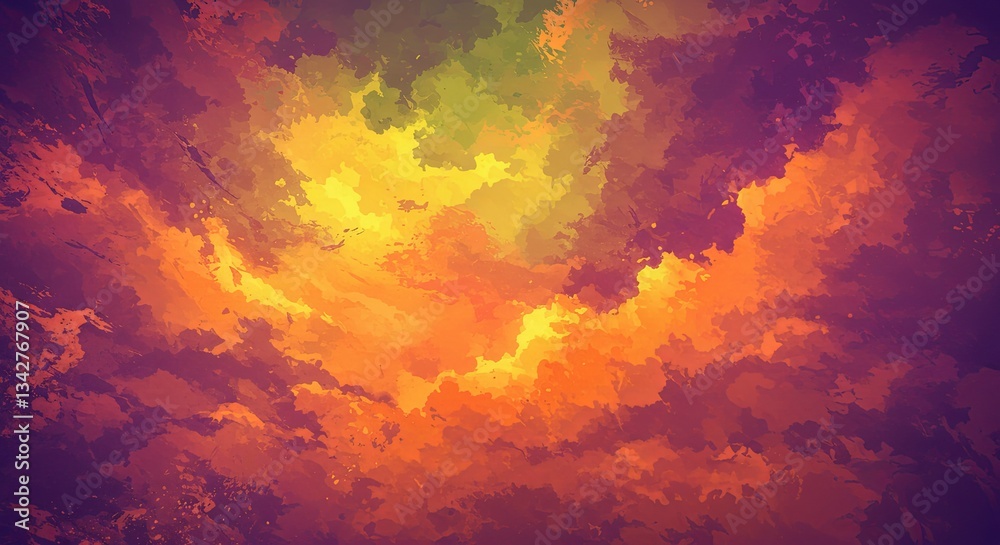 Poster a colorful painting of a sky with clouds and trees