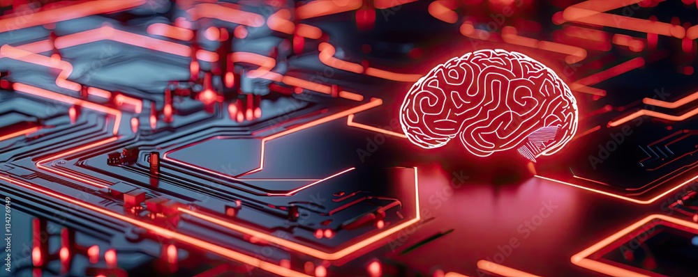 Poster artificial intelligence cyberspace and data network concept. futuristic brain design in a digital ci