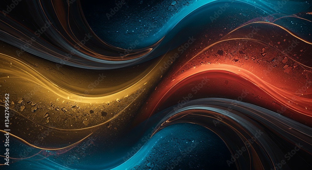 Poster a colorful abstract painting with a blue and red swirl