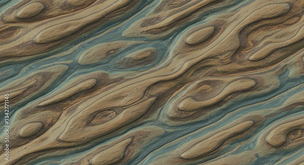 Aufkleber a close up of a brown and blue rock with a pattern of waves
