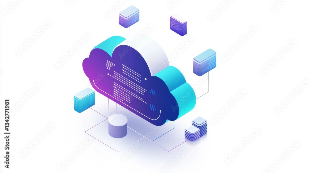 Poster modern cloud computing concept with data storage and connection