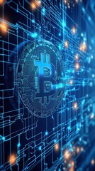 Abstract Digital Background with Bitcoin and Circuit Patterns