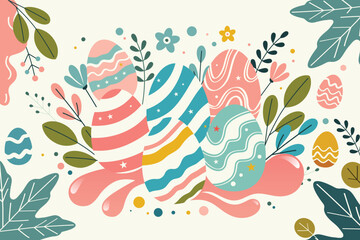 A trendy Easter design featuring pastel eggs and botanical elements in soft colors. Perfect for banners, posters, greeting cards, and festive digital decorations.