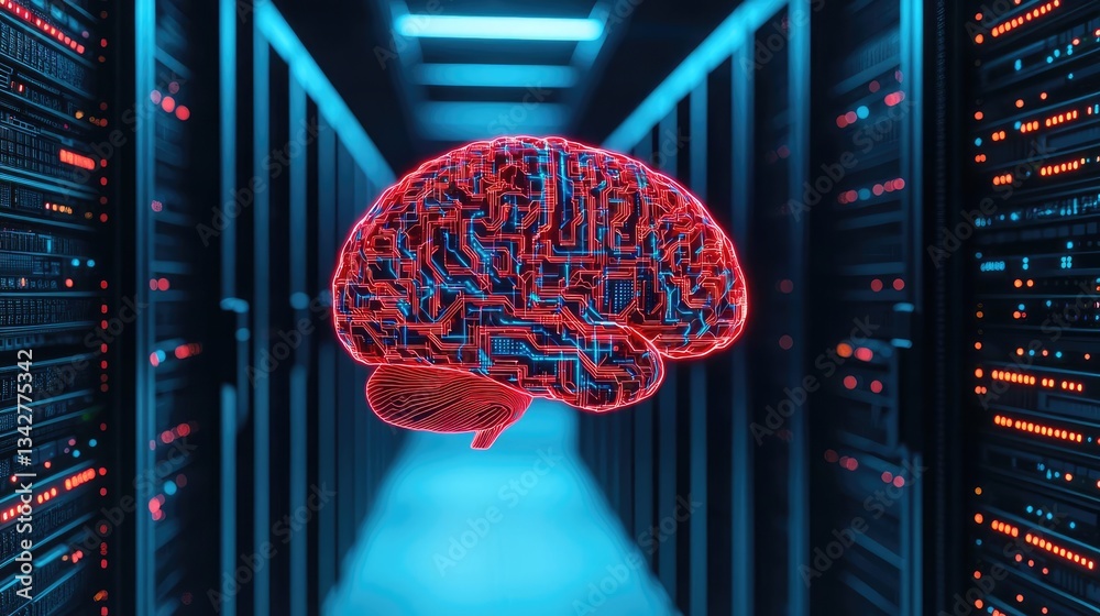 Aufkleber artificial intelligence brain network and database concept. futuristic brain illustration within a d