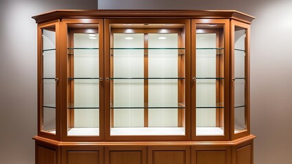Neat wooden empty glass showcase display