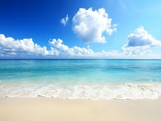 Obraz premium Summer beach top view of soft blue ocean wave - ai