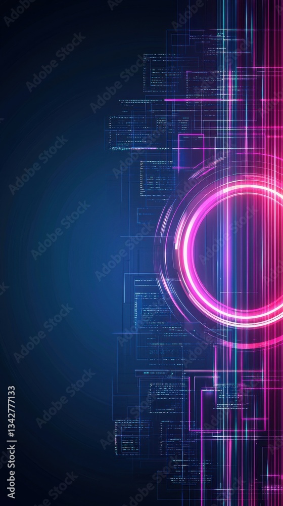 Wall mural abstract digital background with glowing lines and circular shapes