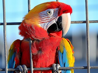 Scarlet Macaw Captive for Zoo Enclosure.
