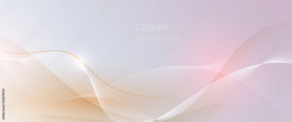 Poster Abstract soft white, gold wave line pattern and texture on light gray gradient background. Vector element smooth line design. Digital technology concept for luxury business template, banner background