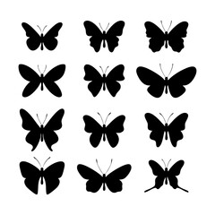 Butterfly set element icon. Black and white Vector Illustration