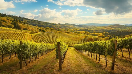 Fototapeta premium Bountiful Vineyard Harvest in the Picturesque Tuscan Countryside Landscape, Capturing the Essence of Rich Tradition and Natural Beauty