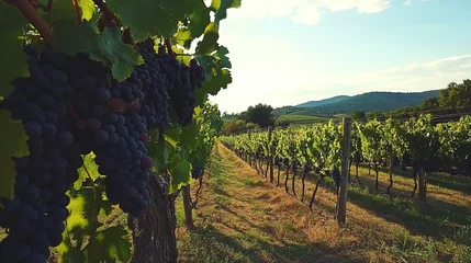 Papier peint photo Vignoble Bountiful Vineyard Harvest in the Picturesque Tuscan Countryside Landscape, Capturing the Essence of Rich Tradition and Natural Beauty  © tiantian