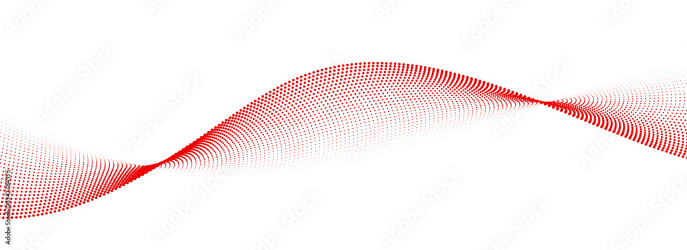 Aufkleber Red dotted wave line pattern. Halftone undulate net background. Abstract flowing particle wallpaper. Vector curve dashed gradient element for poser, banner, presentation, booklet, flyer