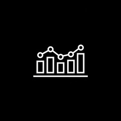 Analytics and statistics bar chart icon with line graph overlay on black background for data visualization concepts


