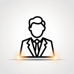 Professional businessman avatar icon with suit and tie and glowing light base
