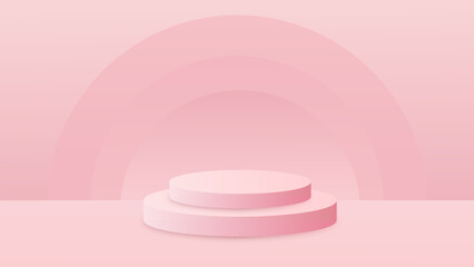 Minimalistic pink podiums for product display and presentation backgrounds.