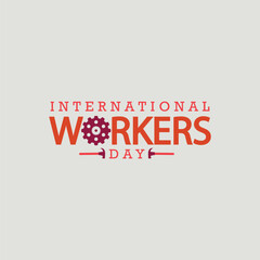 International Workers Day Logo with Gear and Hammer Icons