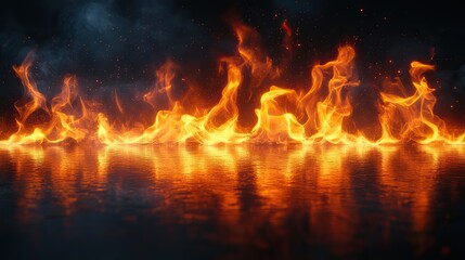 Orange flames form a fire line on black, symbolizing heat and danger