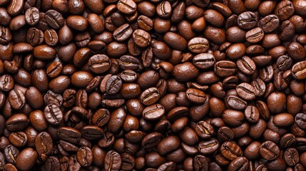 Obraz premium Close-up of rich roasted coffee beans texture