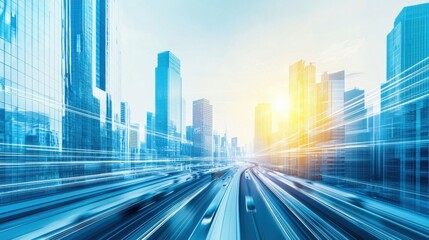 Fototapeta premium Modern Cityscape at Sunrise with Motion Blur Effect