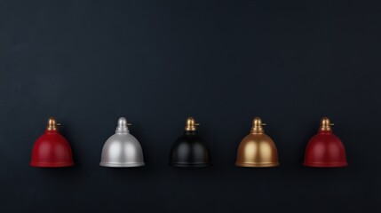 Obraz premium Colorful collection of decorative bells on a dark background