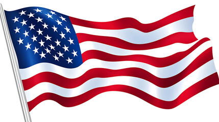 Glossy Waving American Flag On Isolated White Background