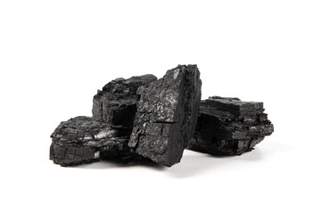 Obraz premium Natural wood charcoal isolated on white background.