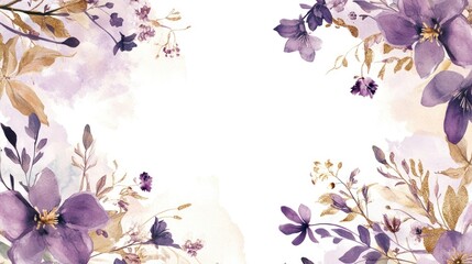 Purple and Gold Watercolor Floral Frame