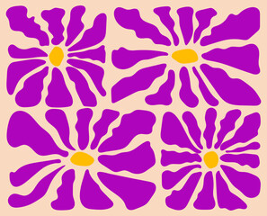 seamless floral pattern, Vibrant Abstract Floral Pattern with Purple Petals and Yellow Centers