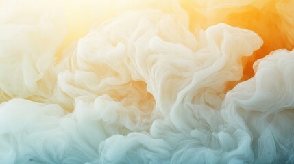 Fototapeta premium Swirling smoke in white and orange hues fills the background, creating a dreamy abstraction during early morning light