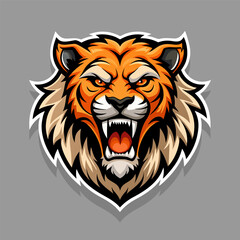 A bold and dynamic tiger head logo with sharp details, an intense expression, and a vibrant orange and beige color scheme, symbolizing strength and aggression.