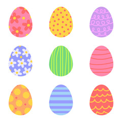Collection of various colorful Easter eggs with patterns. Cute vector illustation. Happy Easter.