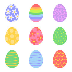 Collection of various colorful Easter eggs with patterns. Cute vector illustation. Happy Easter.