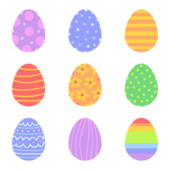 Collection of various colorful Easter eggs with patterns. Cute vector illustation. Happy Easter.