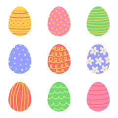 Collection of various colorful Easter eggs with patterns. Cute vector illustation. Happy Easter.