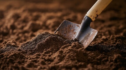 Labour Day. Shovel digging into soil
