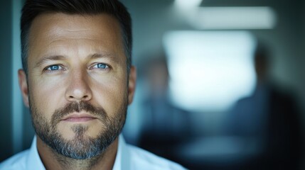 Naklejka premium Male Portrait with Intense Expression in Blurred Background Setting