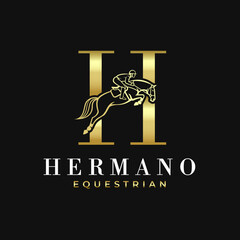 Elegant Luxury Abstract Line Letter H Monogram Horse Jump Alphabet Logo, Show Jumping Logo, Horse Jump, Typography